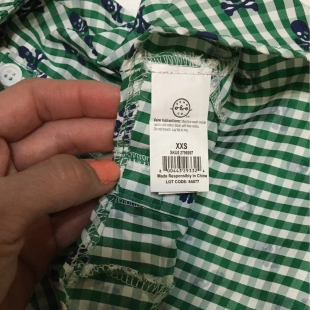 Gingham plaid shirt with skull and bones for small dogs